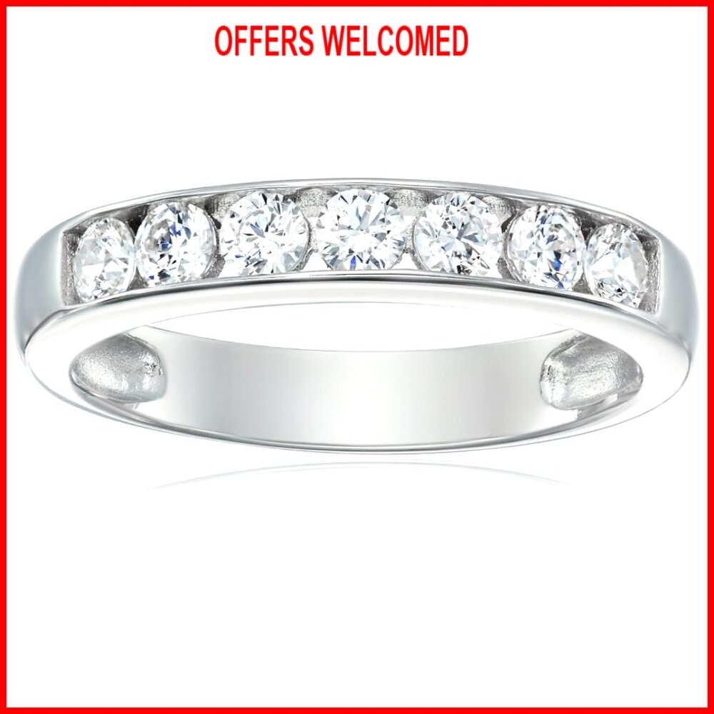 Sterling Silver Platinum-Plated Cubic Zirconia Channel Band Ring